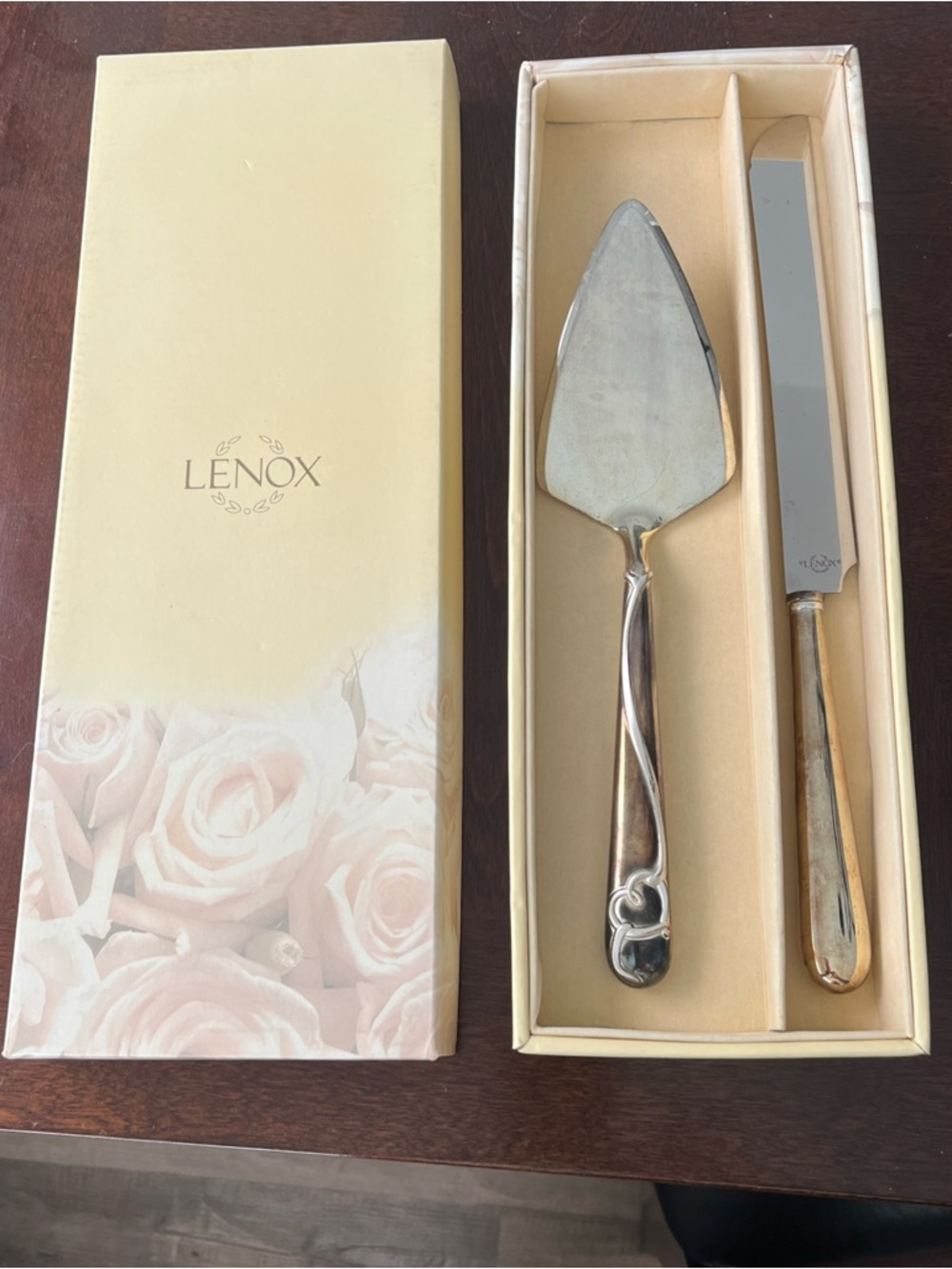 Lenox Forevermore Silver-Tone Cake Server and Knife Dessert Set in Box Wedding
